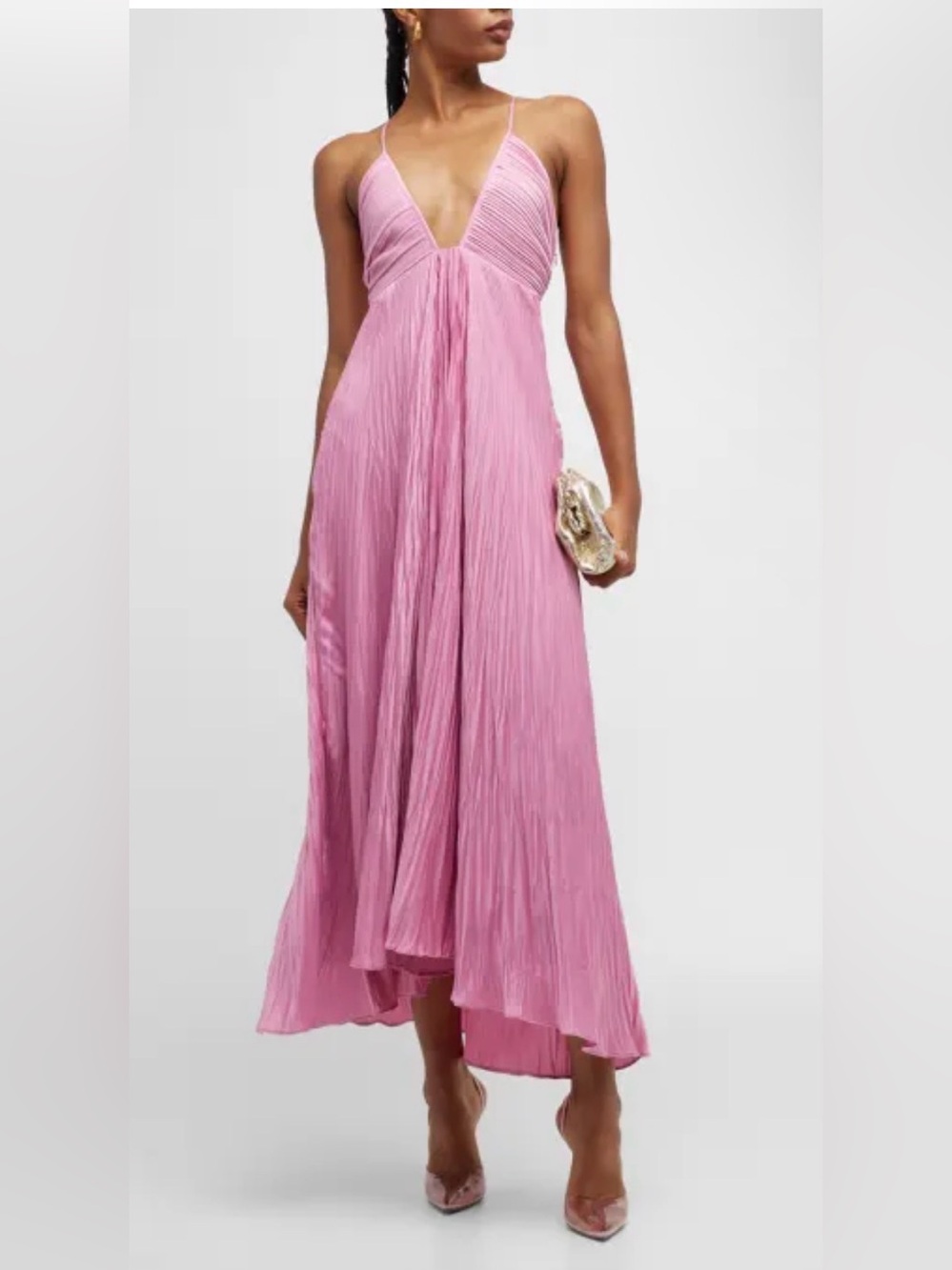 A.L.C. Pink Pleated V-Neck Maxi Dress